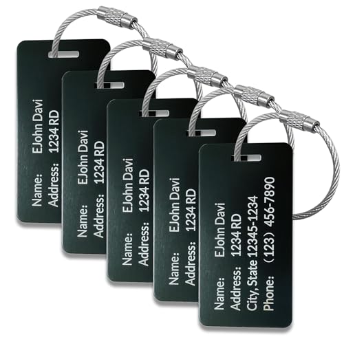 (5pcs) Personalized Engraved Luggage tag-Custom Luggage Metal Tags - color: (3.8×2) Black