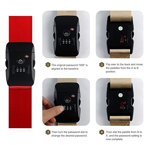 Veki Cross Luggage Straps Set TSA Approved with Lock, Red*4pcs - color: Red, size: 4pcs
