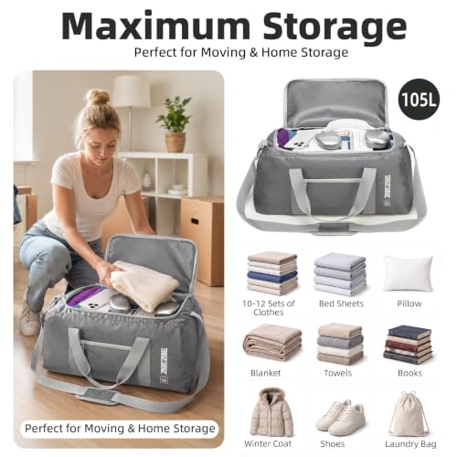 Extra Large 105L Duffel Bag, Foldable Moving & Storage Bag - color: Dark Gray, size: 105L