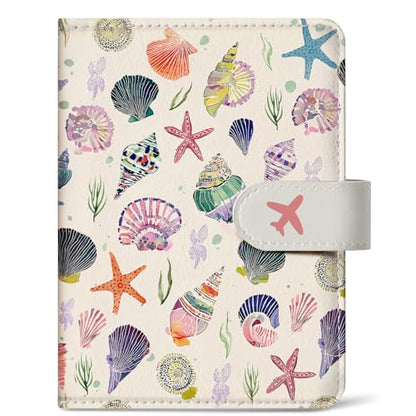 Passport Holder for Travel, RFID Blocking Wallet with Magnetic Closure - color: H-Seashell