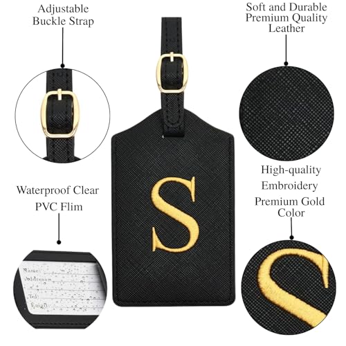 Luggage Tag PU Leather for Suitcase Baggage Handbag Travel Bag Label Suitcase Tag Label Tag w. Name Card & Privacy Cover (S) - style: S