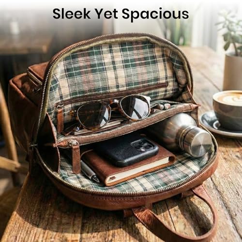 Genuine Leather Backpack for Women, 12.5 Inch, Tan - color: Tan