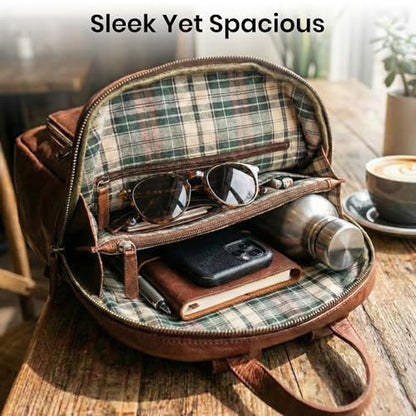 Genuine Leather Backpack for Women, 12.5 Inch, Tan - color: Tan