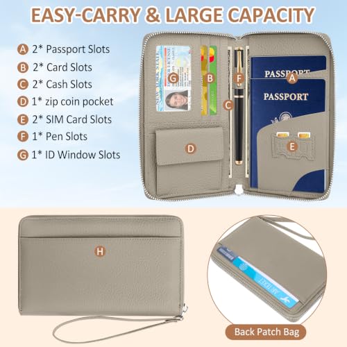 RFID Passport Holder for Travel Family with Coin Pocket,E-Grey - color: Elephant Grey