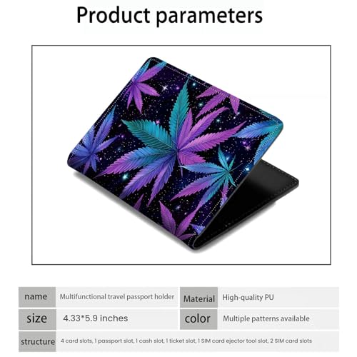 Passport Holder Wallet Cover Case,RFID Blocking Passport Cover,Large Capacity Travel Wallet with Multi Card Slots (Weed Leaf Pattern) - color: Weed Leaf Pattern