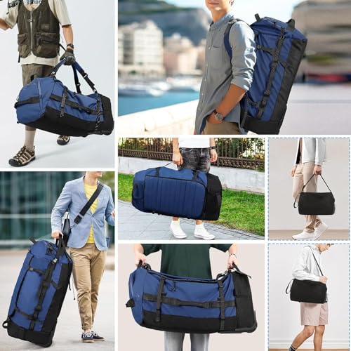Rolling Duffle Bag with Wheels,86L 30”Carry on Luggage with Wheels,Folding Travel Bag,Duffle Backpack with Separate Shoe Compartment (Dark Blue) - color: dark blue, size: 86L duffle bag