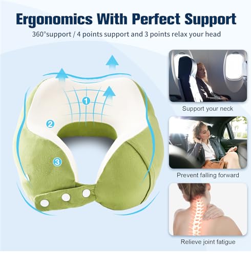 Cirorld Neck Pillow for Traveling, Travel Pillows for Airplanes Green - color: Green