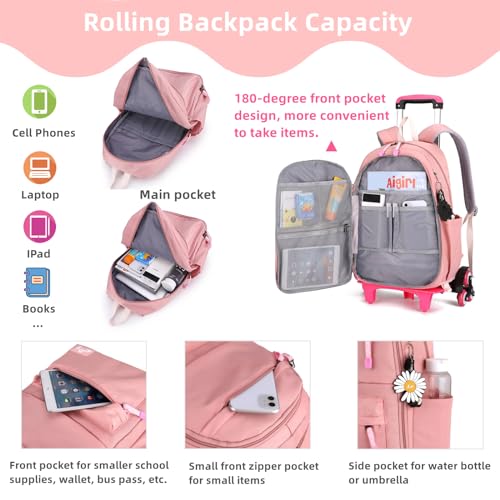 Kids Rolling Backpack with Wheels, Wheeled School Backpack for Girls Boys - color: A-blue Six Wheels, size: Six Wheels