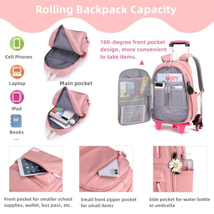 Kids Rolling Backpack with Wheels, Wheeled School Backpack for Girls Boys - color: A-blue Six Wheels, size: Six Wheels