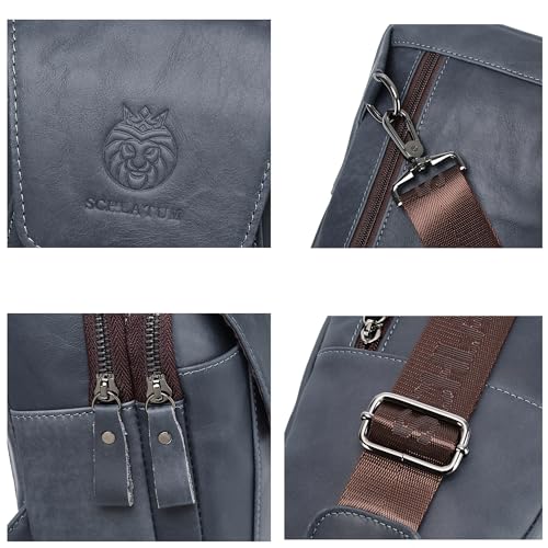 LUKZIJAES Genuine Leather Sling Bag for Men - color: #10-blue