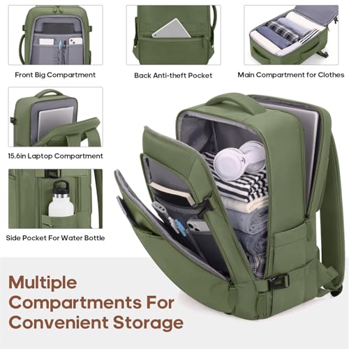 Luggage Sets 7 Piece,Hardside Large Checked Suitcase with Backpack Set - color: Amry Green, size: 7-Piece Sets