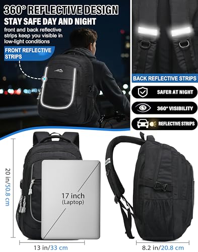 ProEtrade Anti Scratch Fabric Backpack, Black, Unisex, 20"H x 13"W x 8.2"D, 1.6 lb, 8 Pockets, 2 Laptop Compartments, Night Light Reflective Design, Ergonomic Air Flow System - color: Atrous, size: 17 Inch