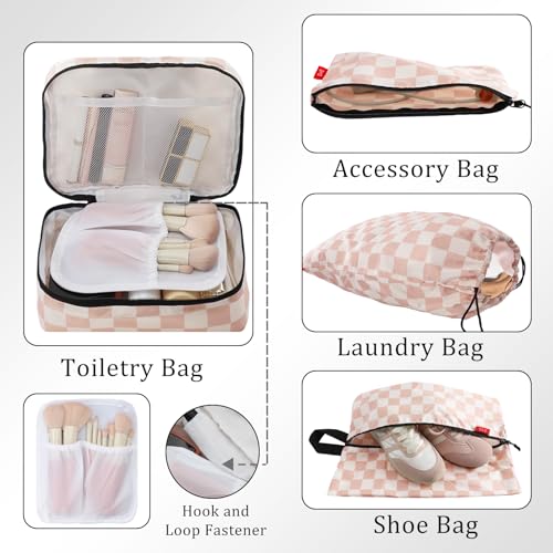 U+U 10 Set Compression Packing Cubes, Travel Organizers (Khaki Checkered) - color: Khaki Checkered, size: 10 Set