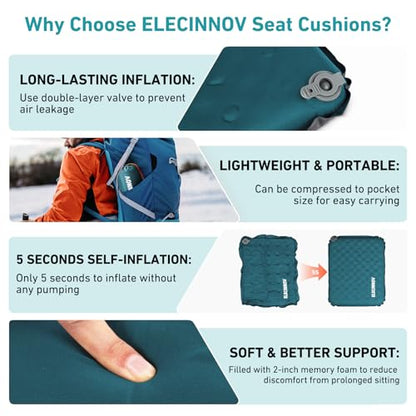 Inflatable Seat Cushion, Self Inflating Compact Stadium Seat Cushion - color: Blue-1pack