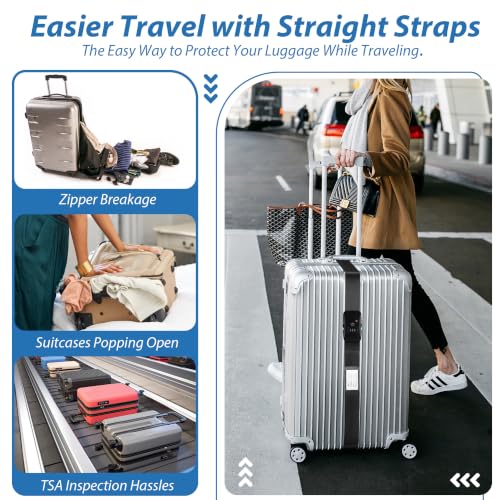 TSA Approved Luggage Straps with Combination Lock (Straight Black) - color: Straight Black