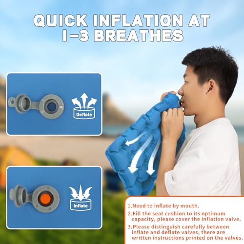Inflatable Seat Cushion, Lightweight Waterproof Stadium Seat Pads - color: New Blue