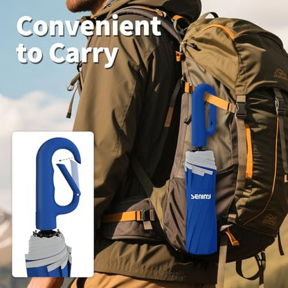 Seniny Travel Umbrella with UV Sun Protection, Large Rain Umbrellas, Blue - color: Dark Blue