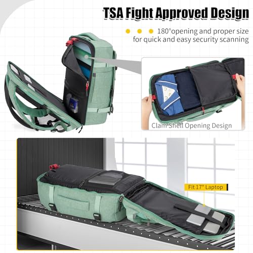 42L Carry On Travel Backpack With 4 Packing Cubes, TSA Friendly - color: Green