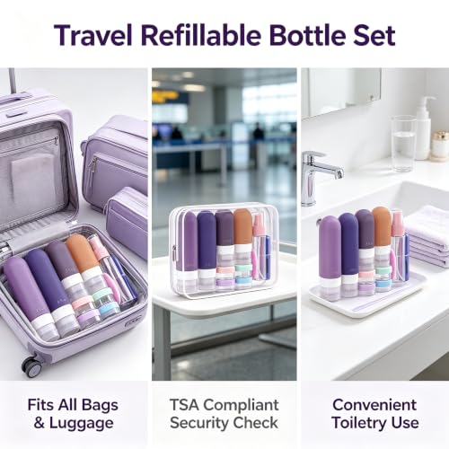 24 Pack Travel Bottles for Toiletries -TSA Approved, Leak Proof Silicone - color: Purple