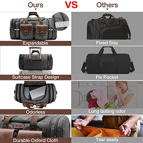Wildroad Canvas Duffle Bag - 50L Expandable Weekender Overnight Travel Bag - color: Black, size: Large-50L Duffle Bag