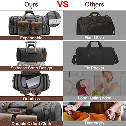 Wildroad Canvas Duffle Bag - 50L Expandable Weekender Overnight Travel Bag - color: Black, size: Large-50L Duffle Bag