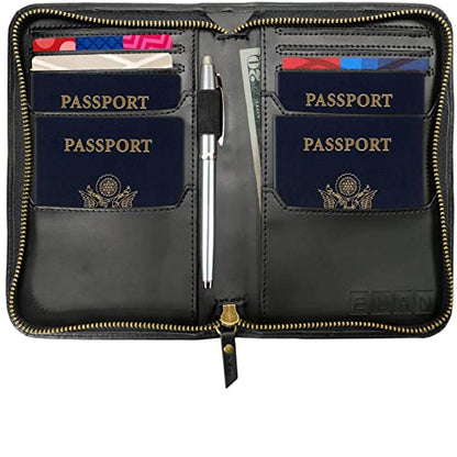 Excello Global Products Leather Travel Wallet & Passport Holder, Black Split Grain Leather - color: Black (Split Grain)