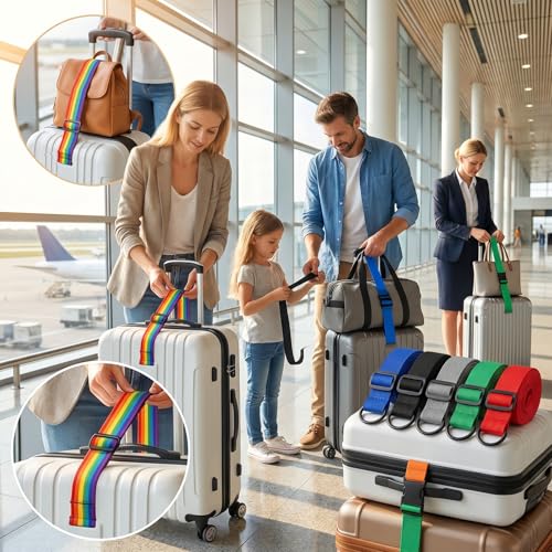 7 Pcs Luggage Connector Straps, Multi Use Strong Adjustable Travel Straps for Multiple Suitcases, Add a Bag Luggage Bungee Connect Straps