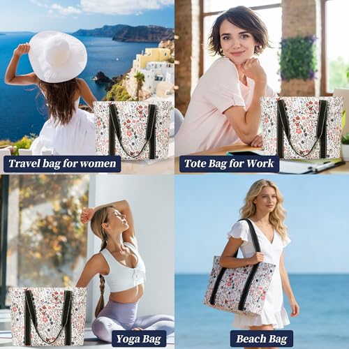 Tote Bag for Women with LaptopCompartment & Cup Holder - color: Pastel Flowers