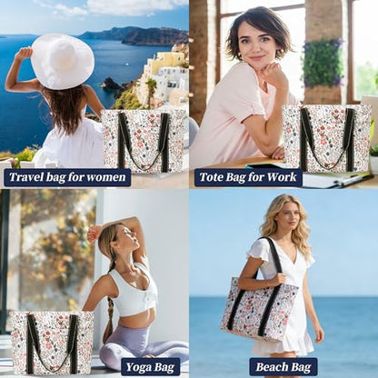 Tote Bag for Women with LaptopCompartment & Cup Holder - color: Pastel Flowers