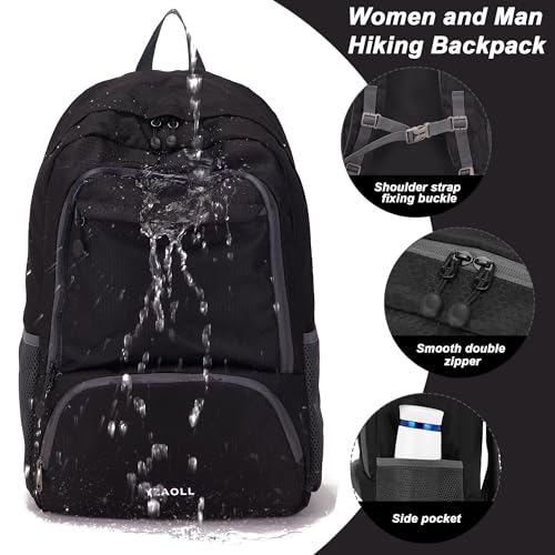 30L Hiking Backpack Lightweight Day Packs, Packable Backpack for Women Men - color: E-black