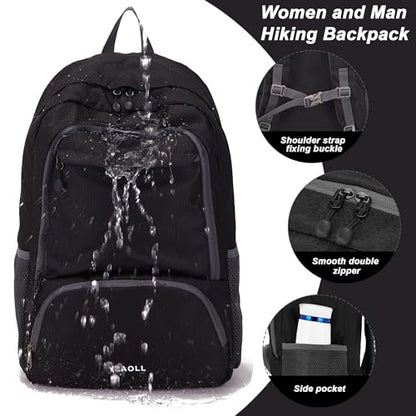 30L Hiking Backpack Lightweight Day Packs, Packable Backpack for Women Men - color: E-black