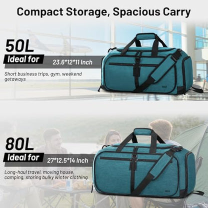 MIER Packable Travel Duffle Bag with Shoe Compartment, 80L, Teal - color: Teal, size: 80L