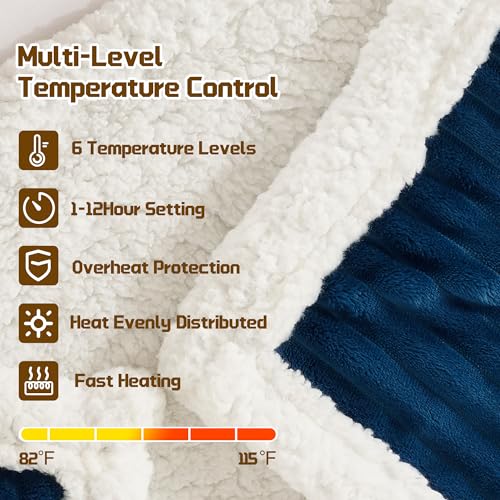Wearable Heated Blanket with Sleeves& Foot Pocket Electric Robe, Navy - color: Navy Blue