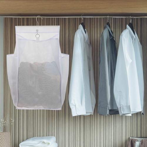 2 Pcs Hanging Foldable Breathable Mesh Laundry Hamper, Hanging Laundry Bag, White, 24 x 14.2 x 7.5 in