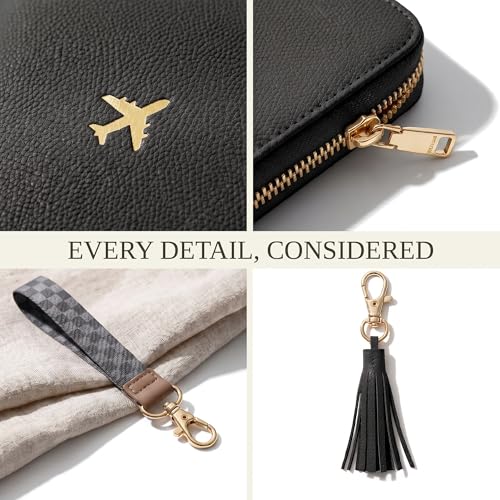 Beautiful Passport Holder And Travel Wallet with Wristlet Strap - color: Black