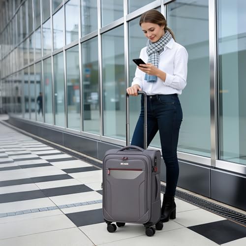 22'' Upright Spinner Softshell Suitcase w/Spinner Wheels - color: Grey, size: Carry-On 22 inch