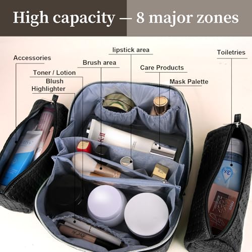 BOYATU Travel Makeup Bag Cosmetic Bags for Women: 3 Pcs Set Make up Bag - color: L15 Black