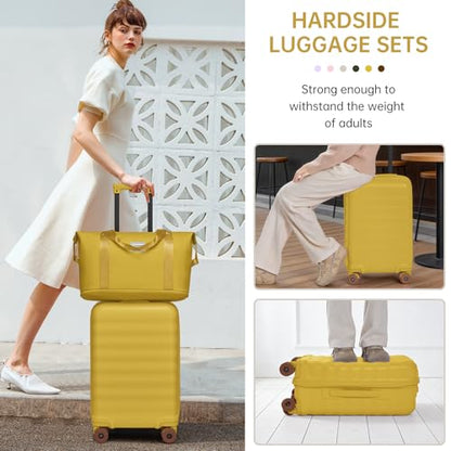 Carry On Luggage Set 3 Piece, Carry-on Suitcase With Wheels - color: DT-Lemon Curry