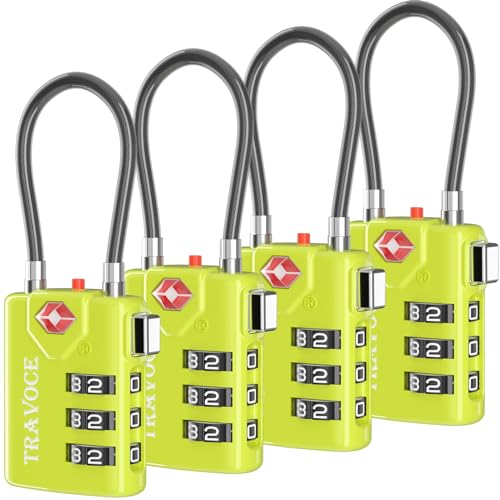 TRAVOCE TSA Approved Luggage Locks, Combination Cable Locks, 4 Pack, Lime - color: Lime 4 Pack