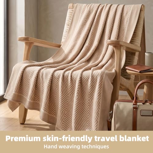 Travel Blanket Airplane - Ultra Soft & Lightweight Knit Design - color: Khaki, size: 51.2"x70.8"