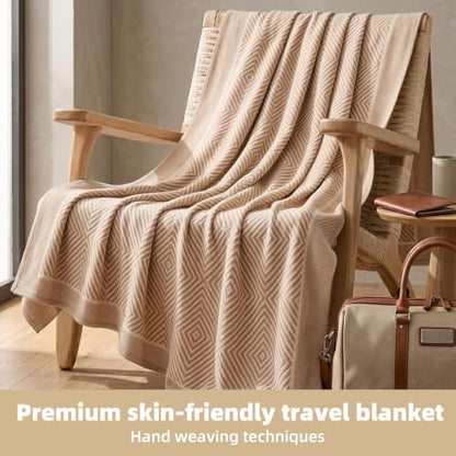 Travel Blanket Airplane - Ultra Soft & Lightweight Knit Design - color: Khaki, size: 51.2"x59.8"
