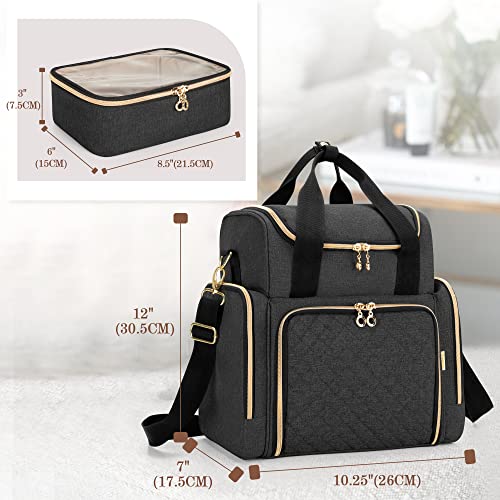 LUXJA Travel Makeup Bag with 2 Removable Makeup Cases, Black - color: Black