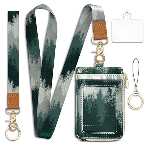 Forest Lanyard Wallet with Id Badge Holder Keychain for Card Women - color: Misty Forest
