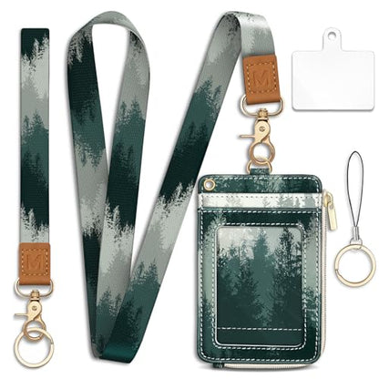 Forest Lanyard Wallet with Id Badge Holder Keychain for Card Women - color: Misty Forest