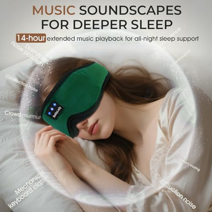 Sleep Mask with Bluetooth Headphone,100% Blackout, Zero Eye Pressure, Green - color: Green