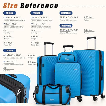 5 Piece Hardshell Luggage Set TSA Lock Spinner Wheels IceBlue - color: IceBlue, size: 5 piece