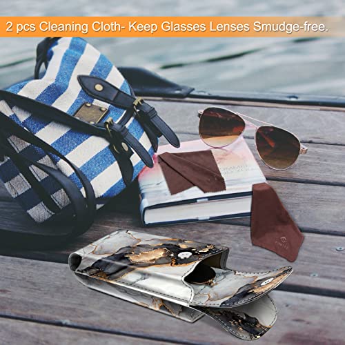 FINTIE Double Glasses Case with Carabiner Hook, Vegan Leather Eyeglass Case - color: Cloudy Marble