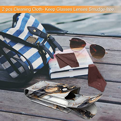 FINTIE Double Glasses Case with Carabiner Hook, Vegan Leather Eyeglass Case - color: Cloudy Marble