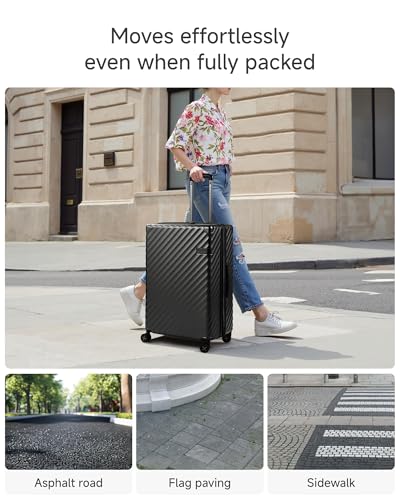 LUGGEX 24 Inch Checked Luggage with Spinner Wheels, Charcoal Metallic - color: Charcoal Metallic, size: Checked-Medium 24-Inch