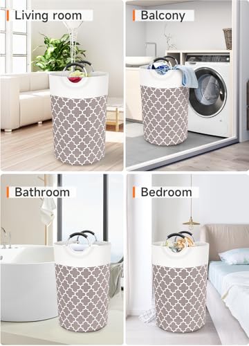 Large Laundry Basket, 115L Tall Collapsible Hamper with Handles, Khaki - color: Khaki, size: 115l